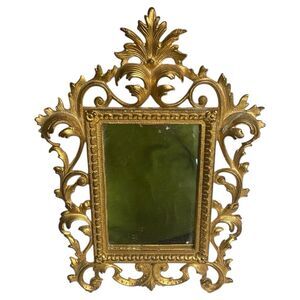 Antique Gilt Rococo Acanthus Easel Frame Mirror 12x9 Cast Metal Ormolu Victorian